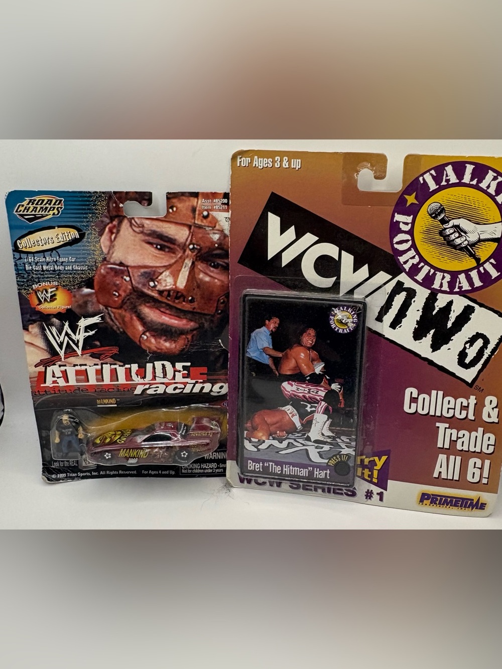 Vintage WWF/WCW 1999 Mankind Firebird & Bret Hart Series 1 Card